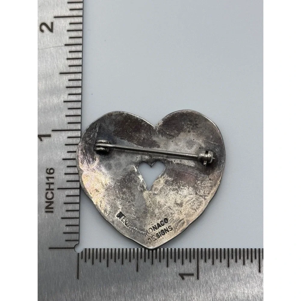 Vintage Monaco Designs Sterling Silver Heart Brooch Pin